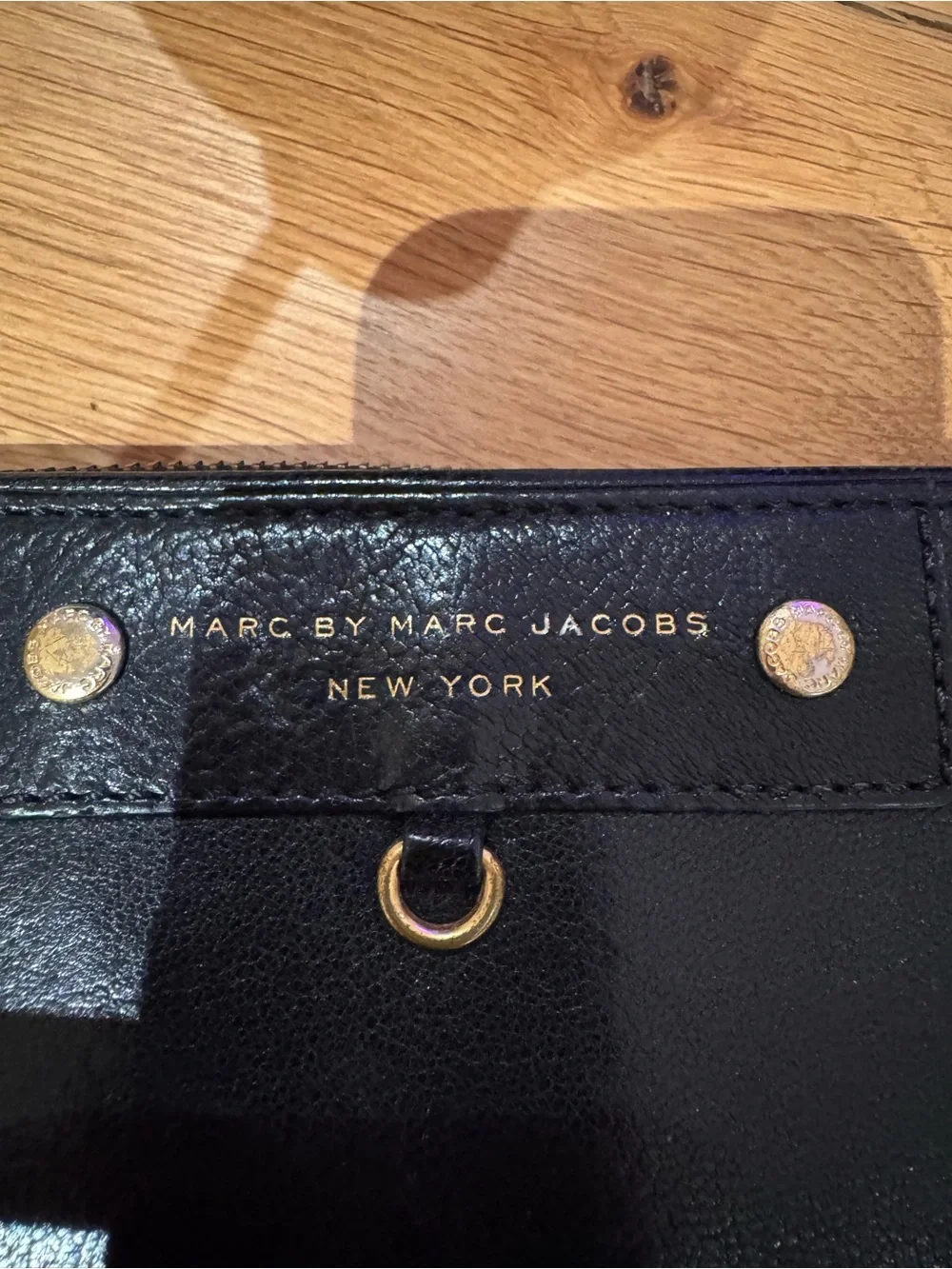 Marc by Marc Jacobs Black Leather Zip-Around Wallet with Gold Accents